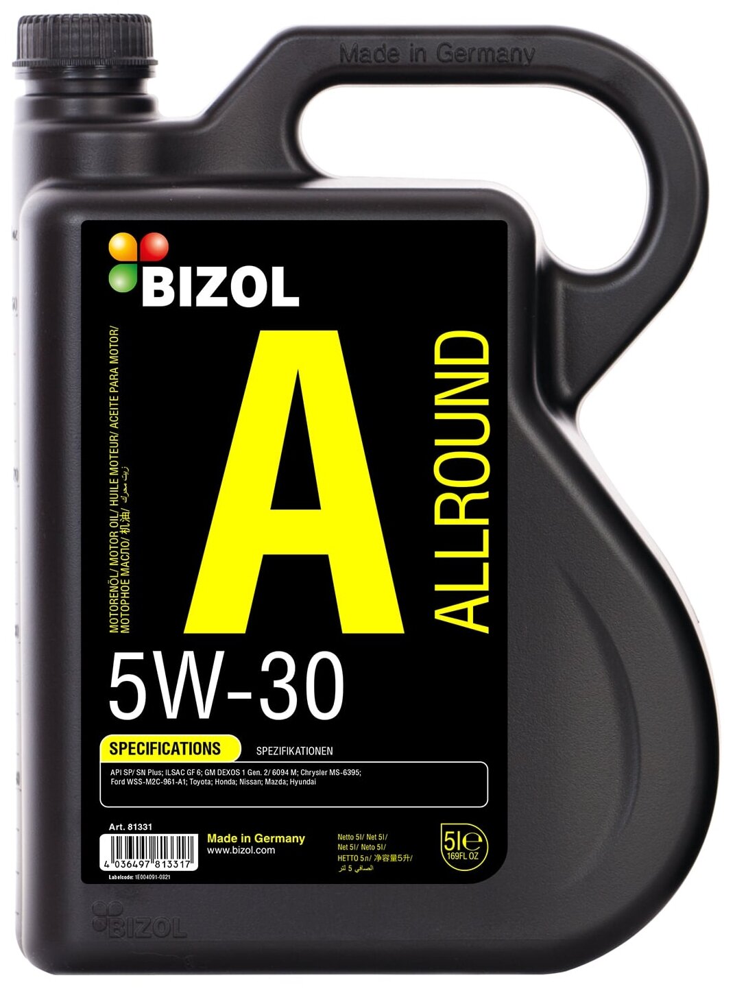 Моторное масло BIZOL Allround 5W-30 НС-синтетическое 5 л «Сделано в Германии»