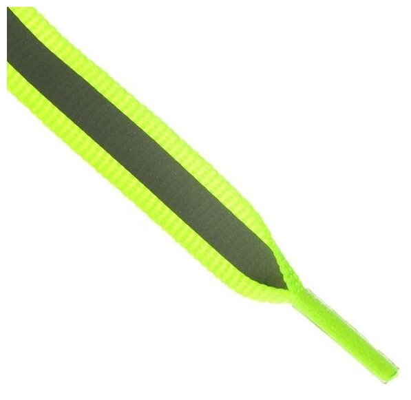 Шнурки плоские со светоотражающей полосой зеленого цвета - фотография № 2
