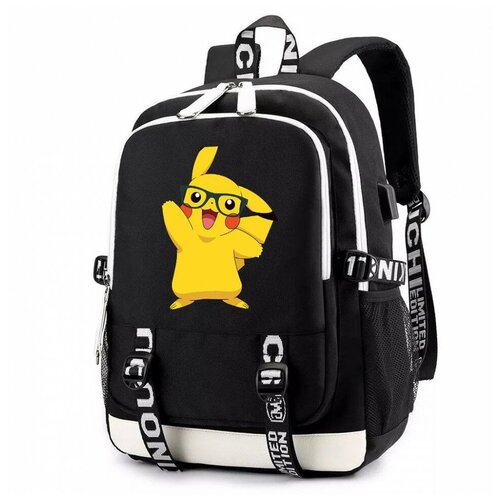 Рюкзак Пикачу в очках (Pokemon) черный с USB-портом №7