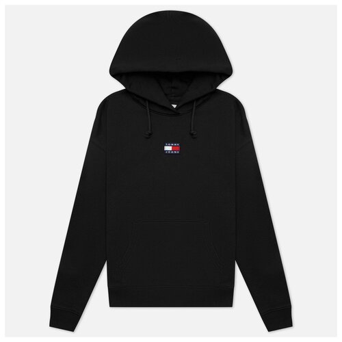 фото Женская толстовка tommy jeans tommy center badge hoodie чёрный , размер xs