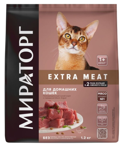 Мираторг EXTRA MEAT полнорационный сухой кормис говядиной Black angus для домашних кошек старше одного года 1,2 кг - фотография № 14