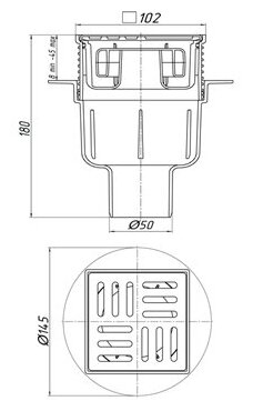 Трап для душа сливной вертикальный АНИ пласт TQ5702, с сухим затвором, с нержавеющей решеткой 100*100 мм, регулируемый