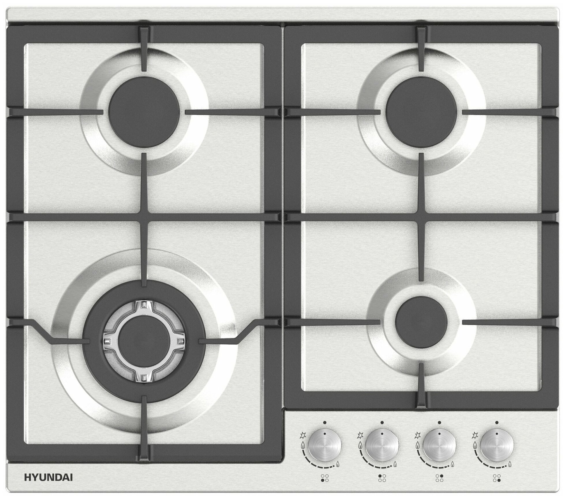 Газовая варочная поверхность Hyundai HHG 6436 IX нержавеющая сталь - фотография № 1