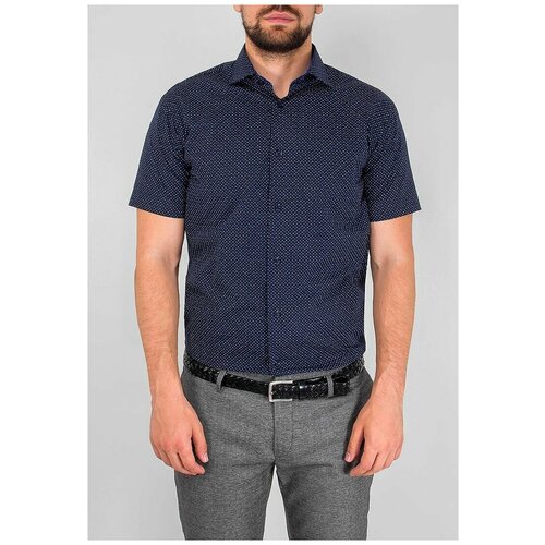 фото Рубашка мужская короткий рукав greg 223/109/2188/z/1, полуприталенный силуэт / regular fit, цвет синий, рост 174-184, размер ворота 39