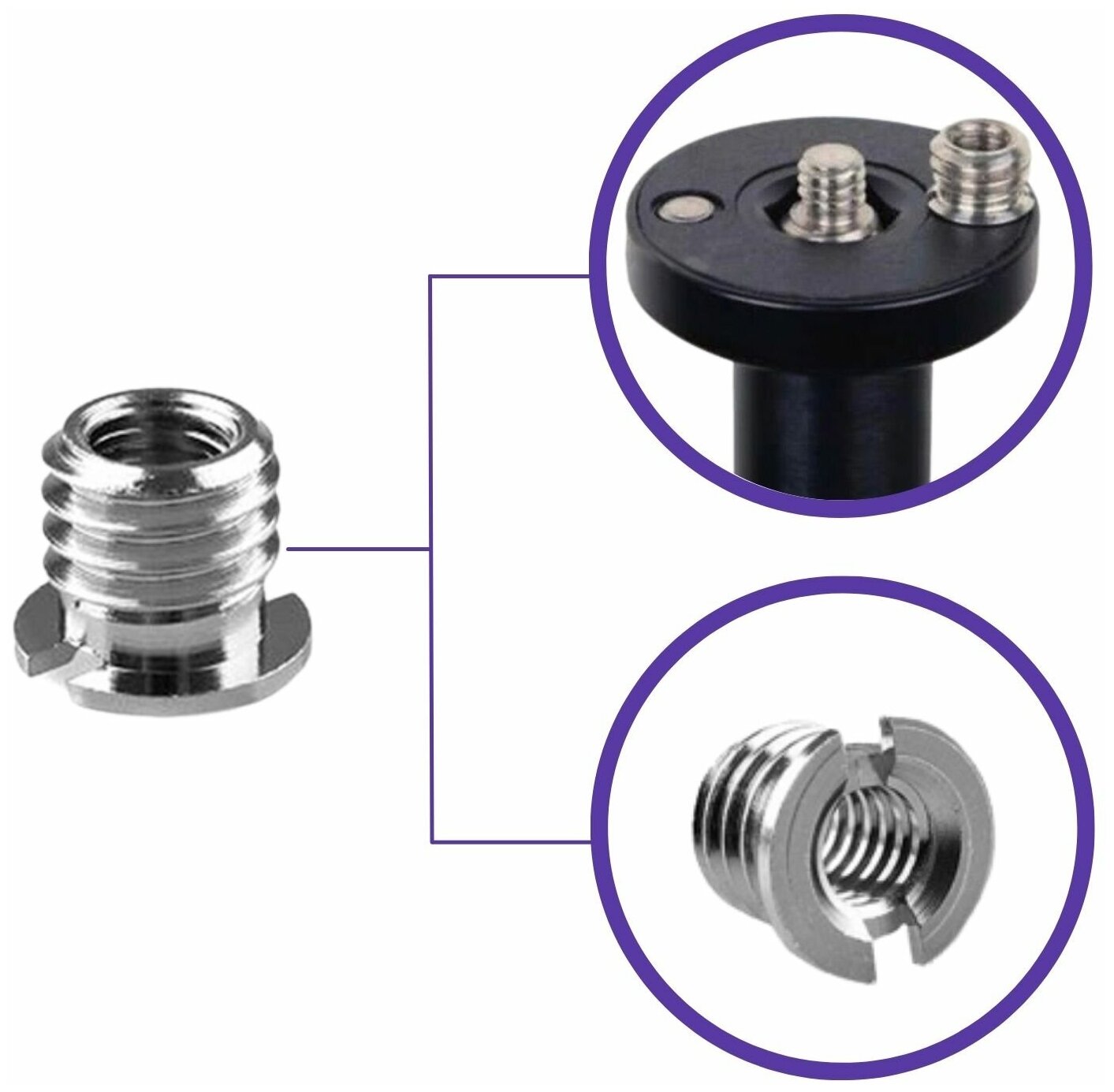 Резьбовой переходник 1/4"(F) - 3/8'(M) для штативов и микрофонных стоек, в комплекте 5 шт.