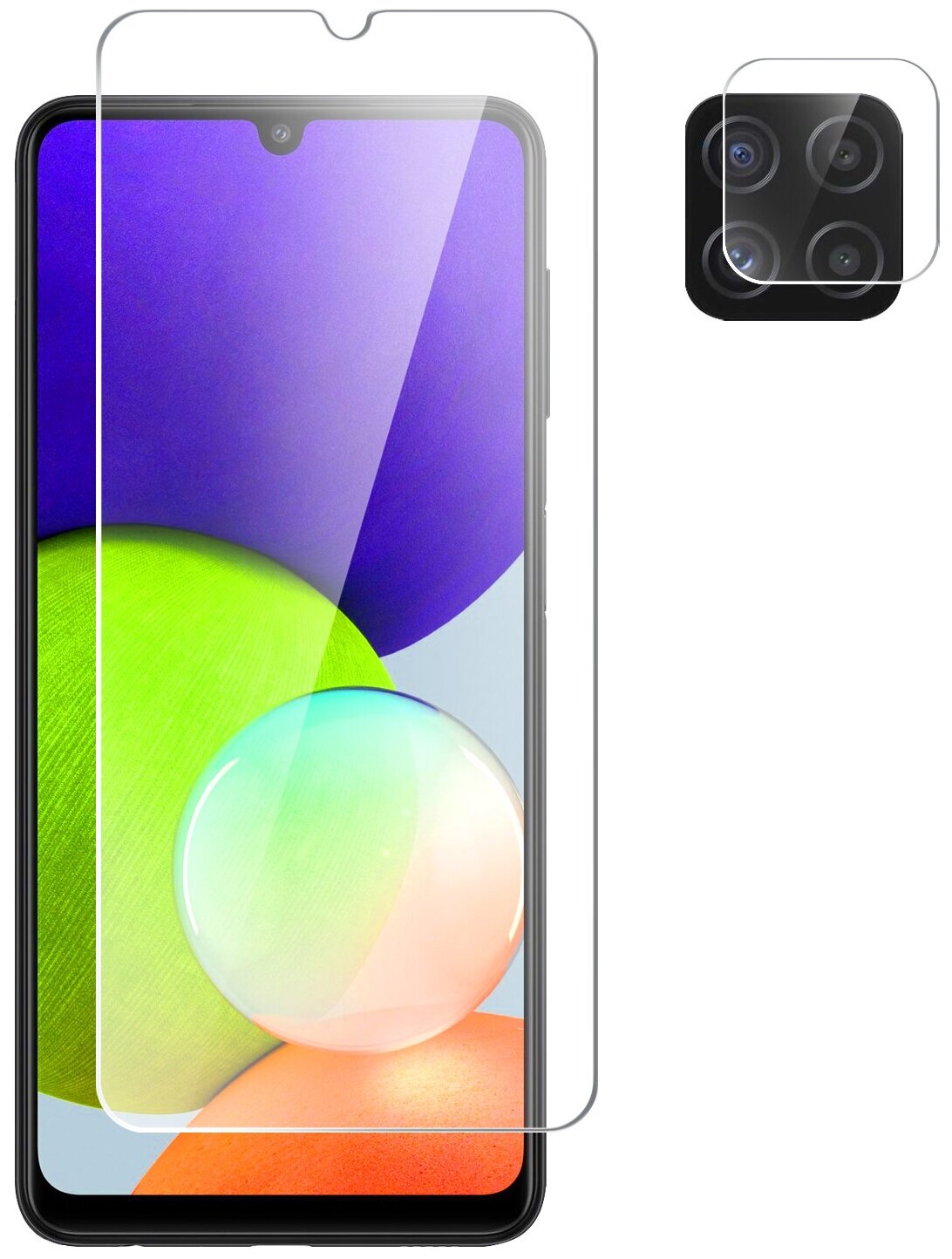 Защитное стекло на Samsung Galaxy A22/ M22 / Самсунг Галакси А22 Гибридное - пленка + стекловолокно на Экран и Камеру прозрачное Brozo Hybrid Glass