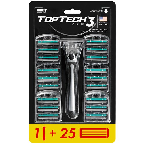 Станок TopTech Pro 3 + 25 сменных кассет, США. Мужской бритвенный набор бритвенный станок toptech pro 3 25 сменных кассет