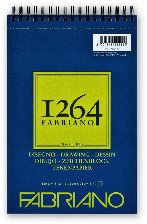 Fabriano Альбом для графики 1264 DRAWING 180г/м. кв 14,8х21 30л спираль по короткой стороне