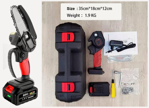 Изображение товара Электрическая минипила 6", цепная с мощным аккумуляторным блоком с индикатором, в кейсе