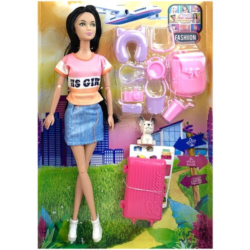 Кукла Anyali с собачкой и аксессуарами для путешествий, шарнирная, 30 см, кукла с чемоданом