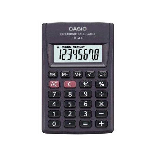 Калькулятор карманный Casio HL-4A-W-EP черный 8-разрядный калькулятор карманный casio hl 4a w ep черный 8 разрядный