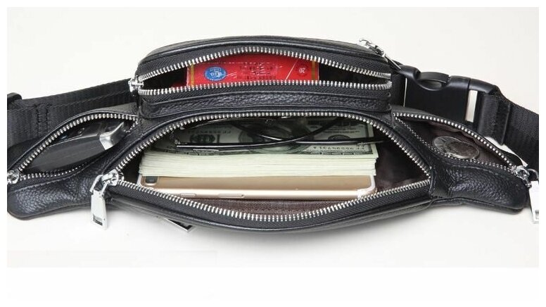 Сумка поясная VEREZZO, фактура зернистая, черная — фото 1