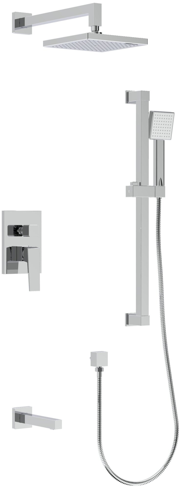 Встроенная душевая система / душевой комплект RUSH Thira (TR3635-60) с тропическим душем, изливом, квадратная, хром, латунь