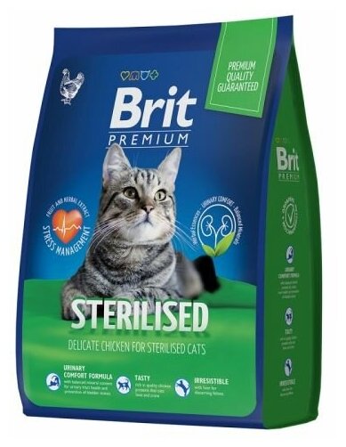 Корм Brit Premium Cat Sterilized Chicken с курицей для взрослых стерилизованных кошек 8 кг