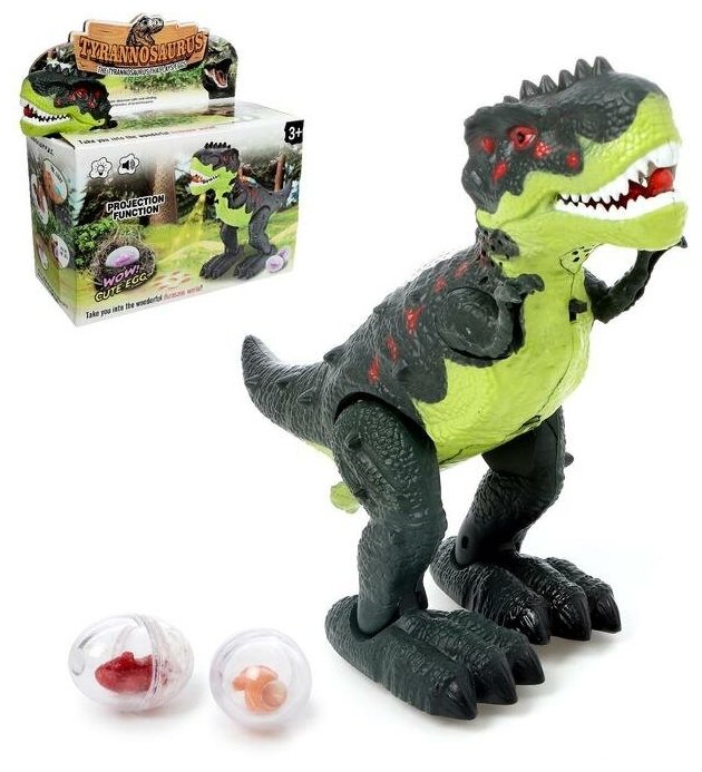 Динозавр интерактивный "Рекс", откладывает яйца, проектор, свет, звук, зеленый (6918435)