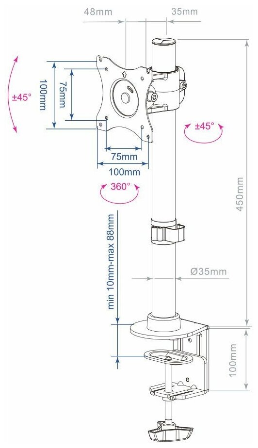 Кронштейн настольный для мониторов 15-32'' ARM Media - фото №4