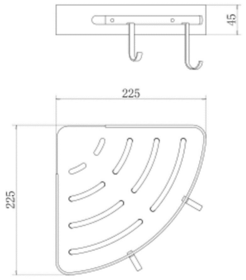 FASHUN Полка для ванной (душевой) угловая решетчатая с крючками A7335-17, серебристая - фотография № 2