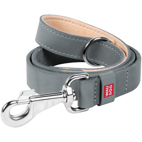 Поводок для собак COLLAR Waudog Classic кожа, стандартный карабин (шир. 14мм, дл. 122 cм) серый поводок waudog nylon шотландка зеленая для собак нейлоновый ш 20 мм дл 122 см