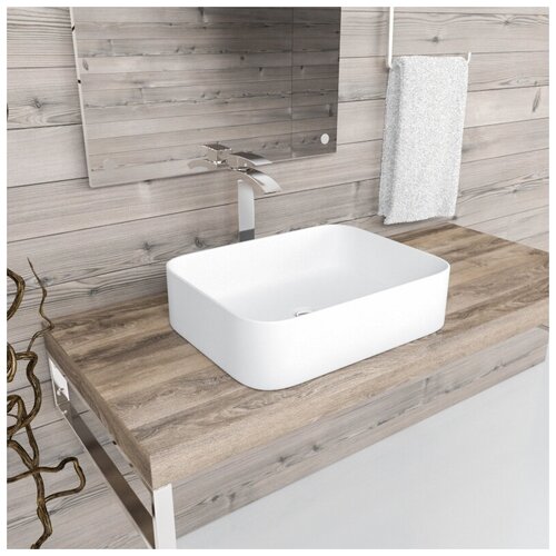 Раковина на столешницу Nilo2102 Mat bianco, размер 500x390x130 мм. Материал фарфор, цвет белый матовый, антигрязевое покрытие.