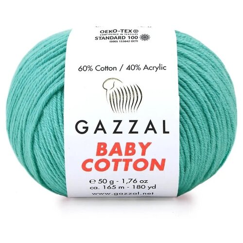 Пряжа Gazzal Baby Cotton (Газзал Беби Коттон) - 5 мотков Светло-изумрудный (3426) 60% хлопок, 40% акрил 165м/50г