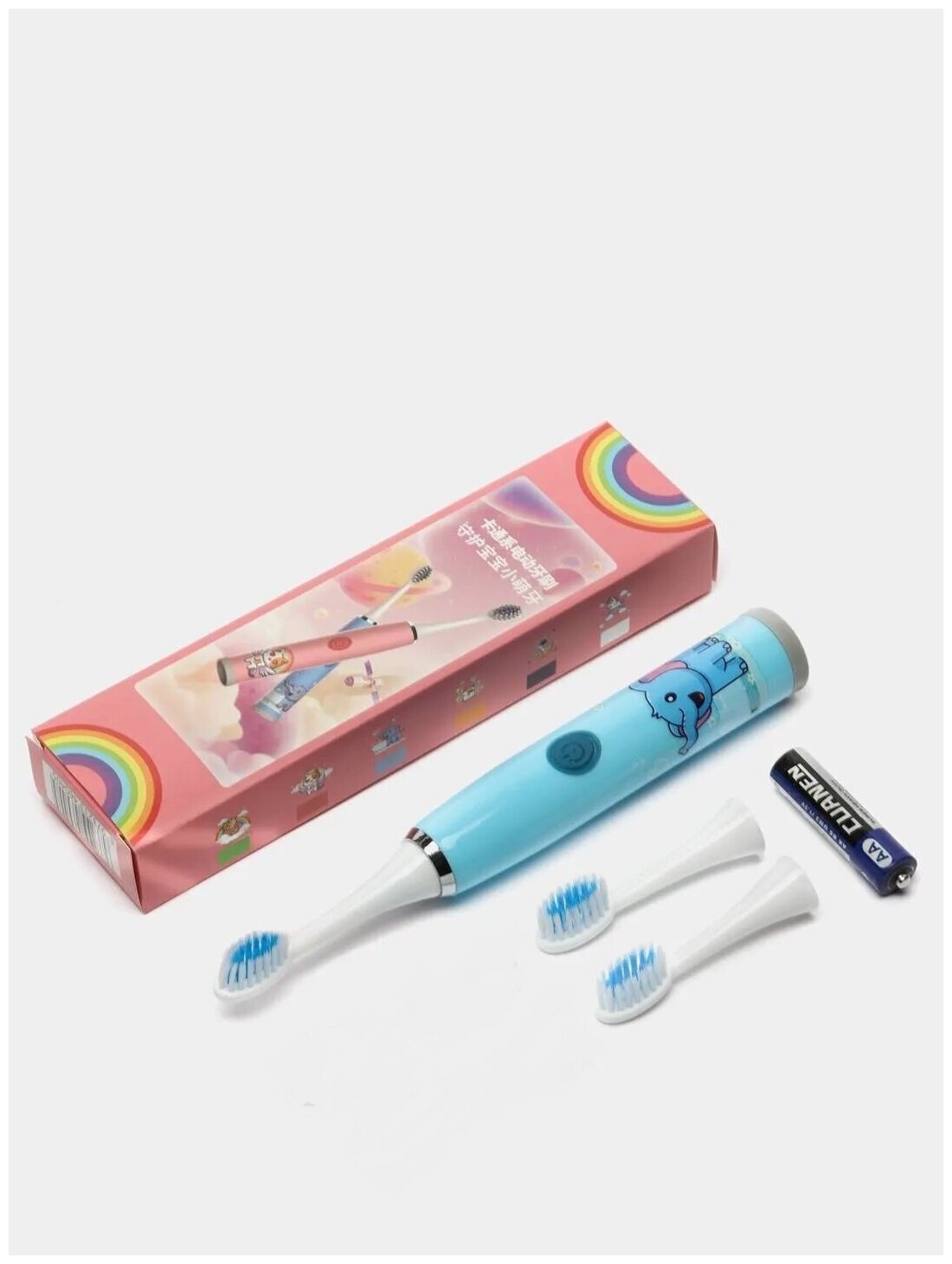 Детская Электрическая зубная щетка Beautiful Smile, для детей 3-7 лет, с 5 насадками, и батарейкой в комплекте - Слоненок - фотография № 2