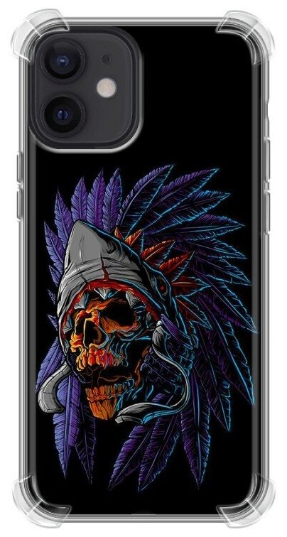 Дизайнерский силиконовый с усиленными углами чехол для Айфон 12 мини / Iphone 12 Mini Череп индейца