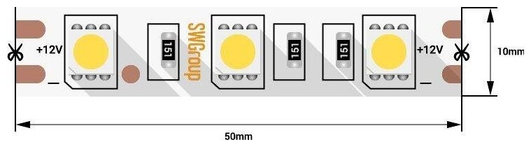 Светодиодная лента SWG 12В 5м 14,4Вт 700 Лм/м теплый свет - фотография № 2