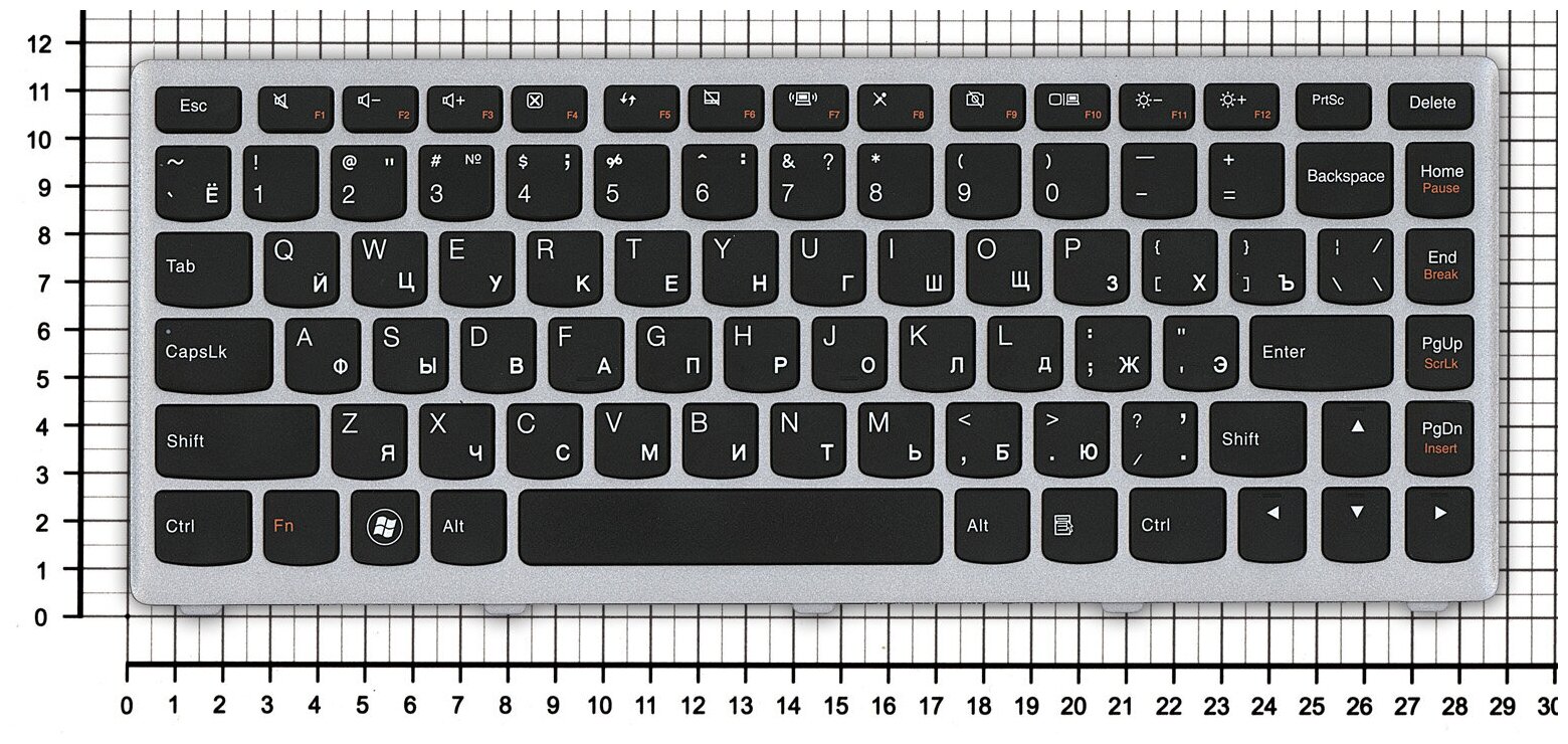 Клавиатура для ноутбука Lenovo 9Z N7GSQ A0R черная с серебристой рамкой