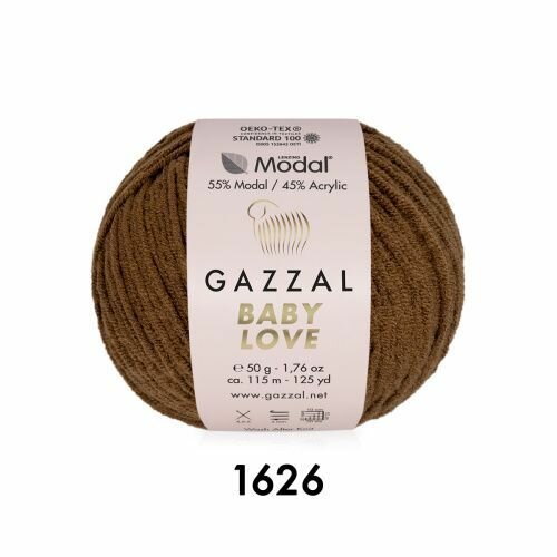 Пряжа Gazzal Baby Love коричневый (1626), 55%модал/45%акрил, 115м, 50г, 2шт