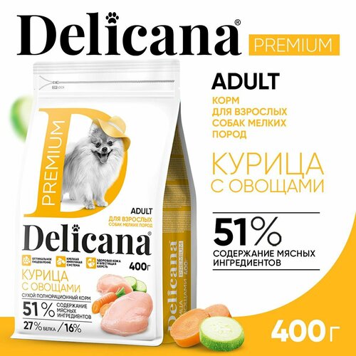 DELICANA Корм сухой для взрослых собак мелких пород Курица с овощами 400 гр
