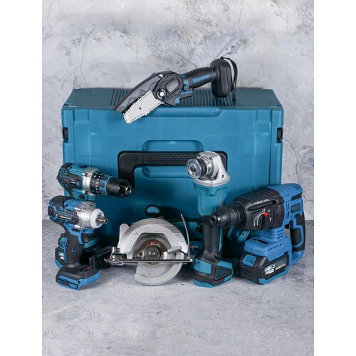 Набор аккумуляторного бесщеточного электроинструмента 6 в 1 Перфоратор DHR242 Шуруповерт ледобур DHP882 УШМ болгарка DGS242 пила циркулярная 1800w гайковерт DTW 286 цепная пила 26990₽