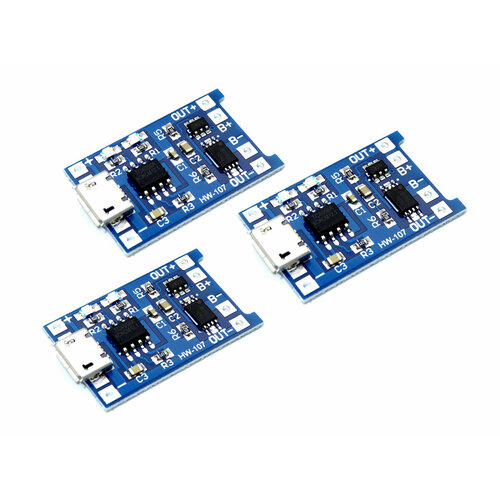 3 шт! Модуль заряда TP4056 Micro USB с защитой/Контроллер заряда с защитой 5V 1A-3шт.