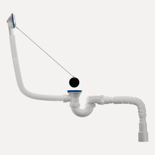 Изображение товара Сифон для ванны прям. 1.1/2"х40 (выполнение с нержавеющей решеткой, с переливом, 60 см, с пробкой и ц