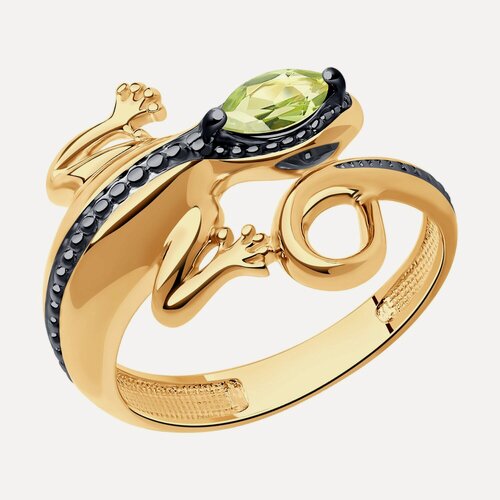 Изображение товара Кольцо, серебро, 925 проба, золочение, хризолит