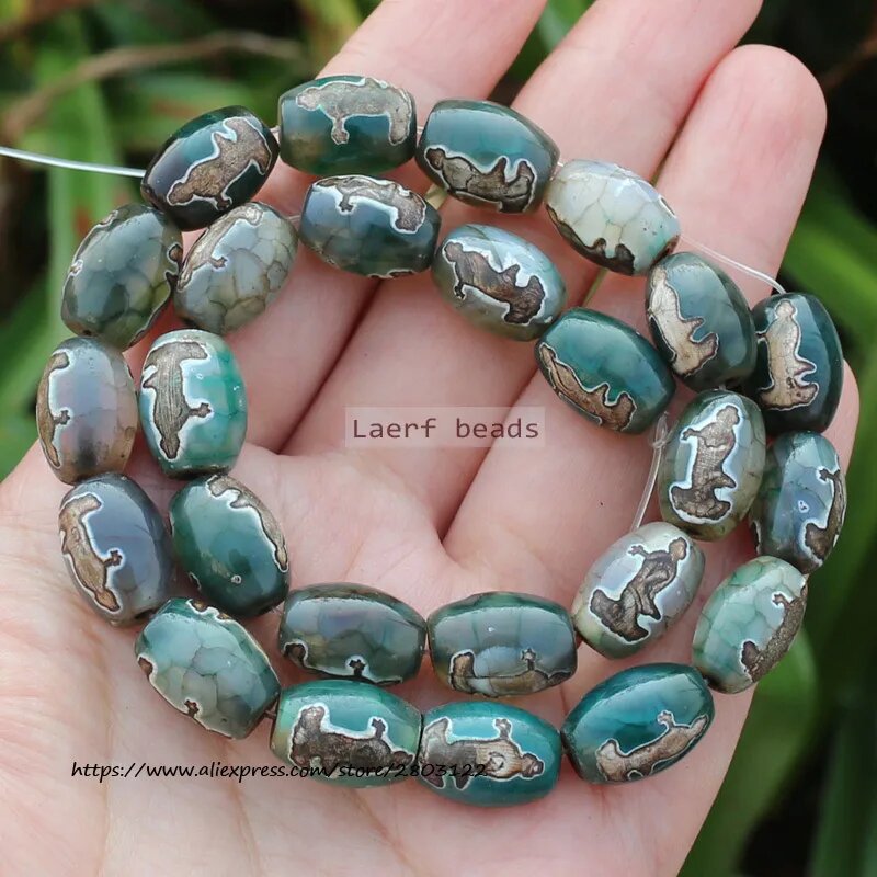 Зеленые бусины Дзи из агата Guan Yin Laerf Beads