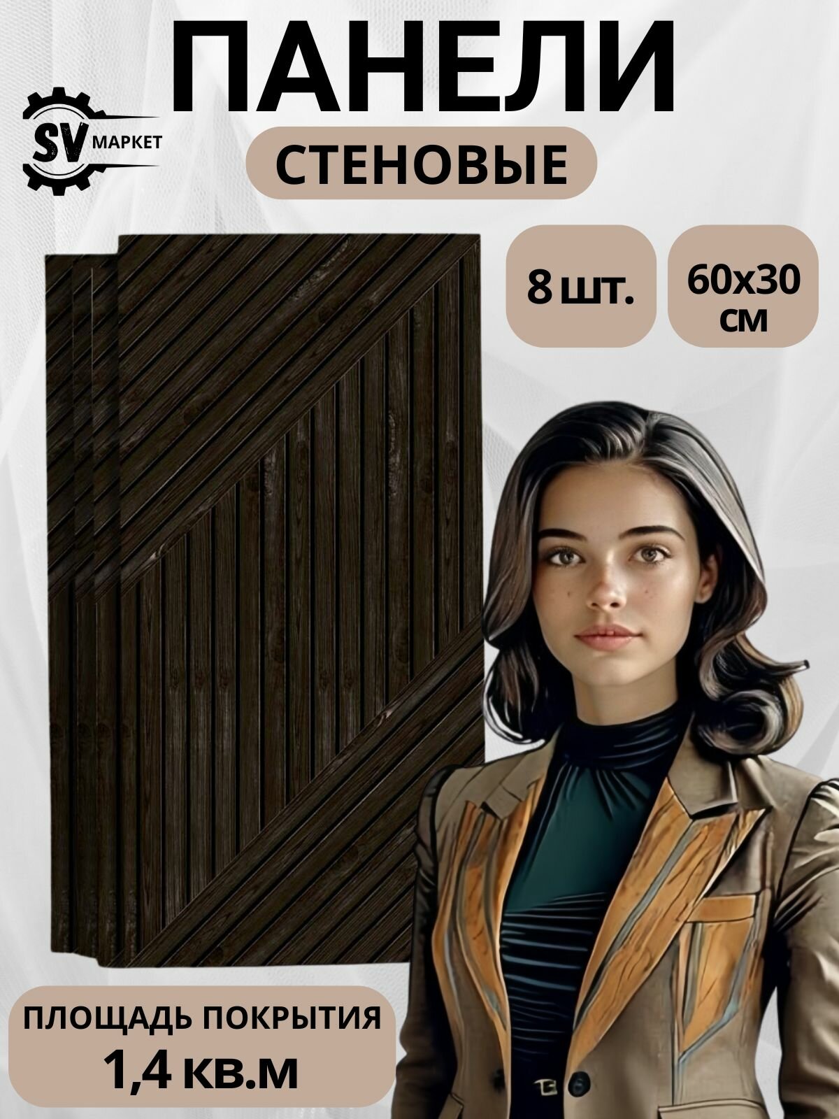 Декоративные стеновые панели МДФ геометрия рейки венге 60х30 см