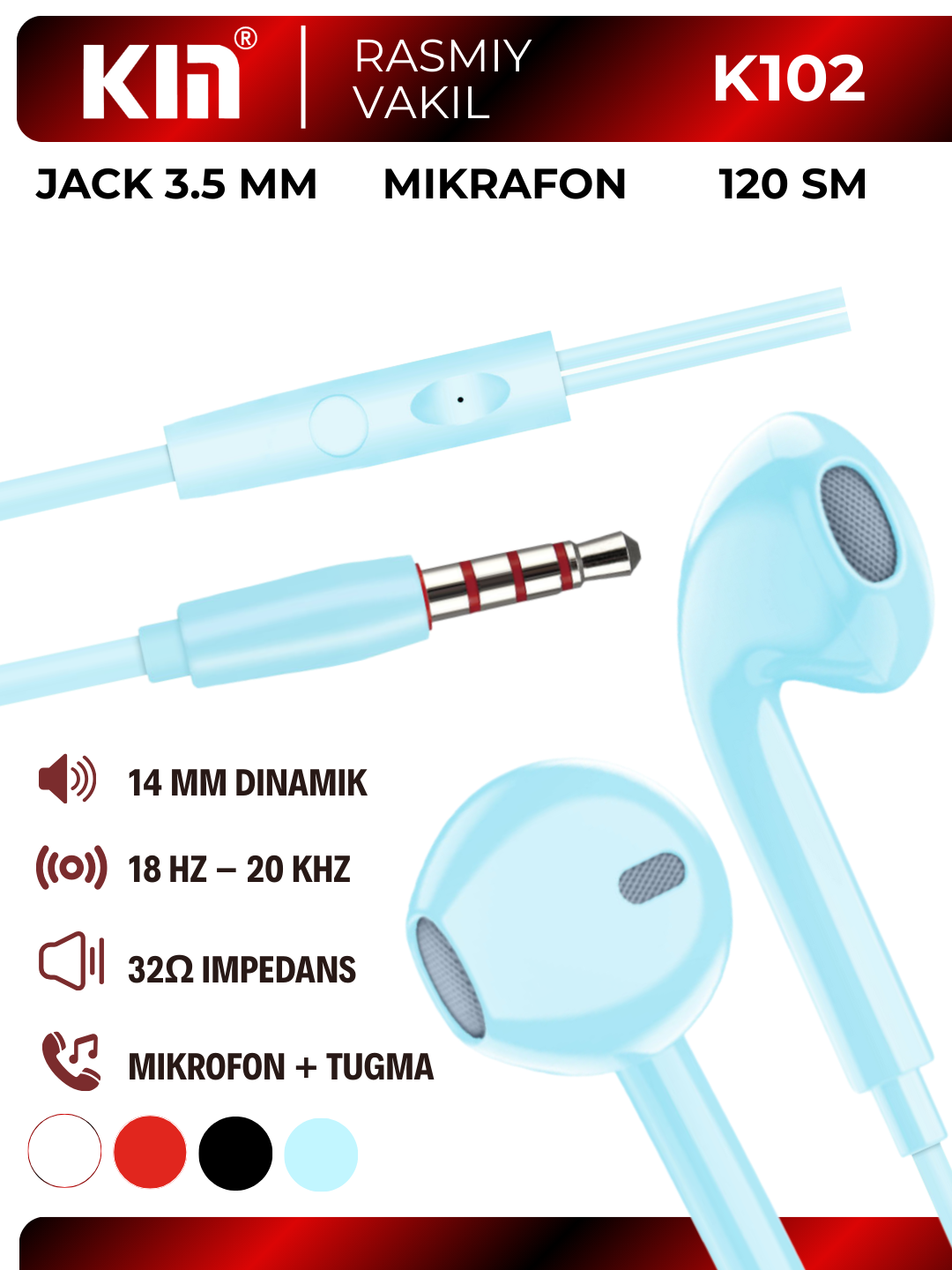 Наушники KIN K102, проводные 3.5 мм jack, с микрофоном, удобное управление — фото 1
