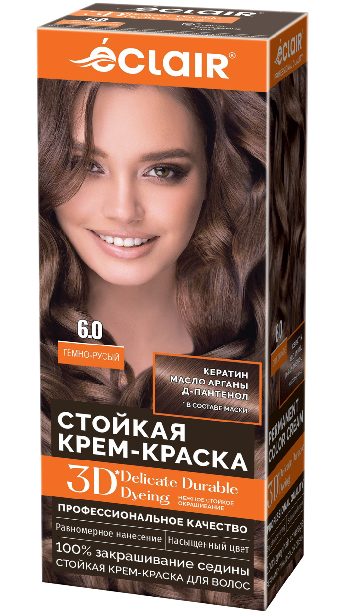 Крем-краска ECLAIR 6.0 3D "Темно-русый ", с пантенолом, 100 мл