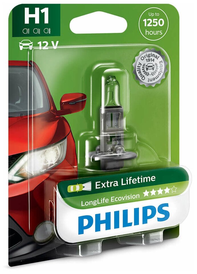 Лампа автомобильная галогенная Philips LongLife EcoVision 12258LLECOB1 H1 55W P145s 1 шт.