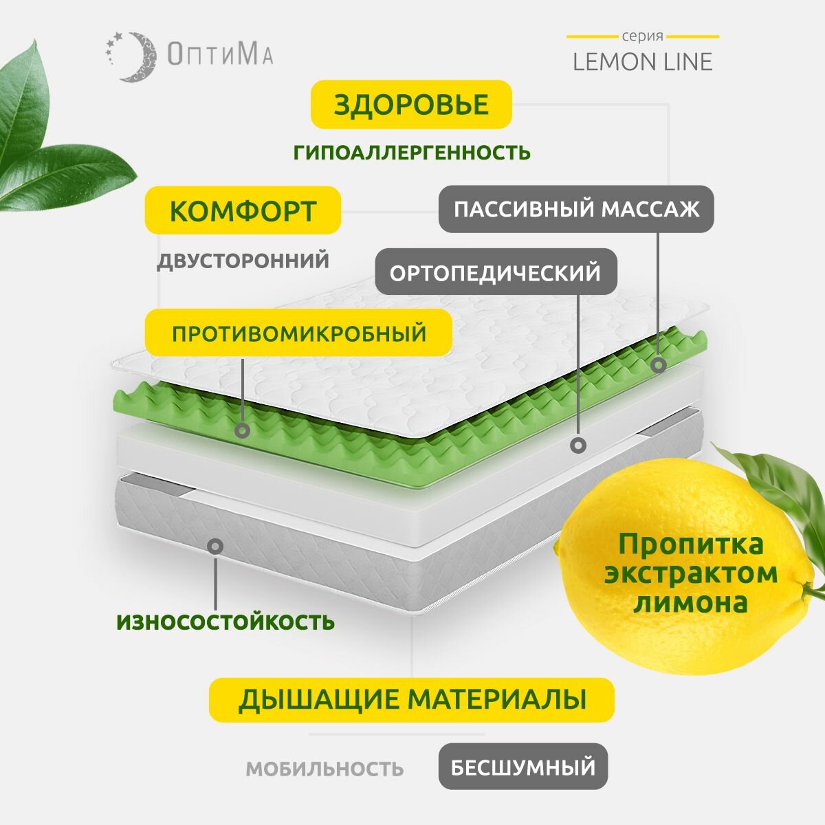 Матрас 120х200 см, ОптиМа, Ортопедический, Беспружинный, высота 14 см, с массажным эффектом