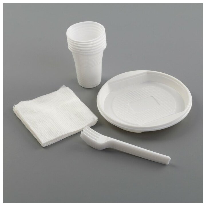 Набор одноразовой посуды «Летний №1», на 6 персон, цвет белый - фотография № 9