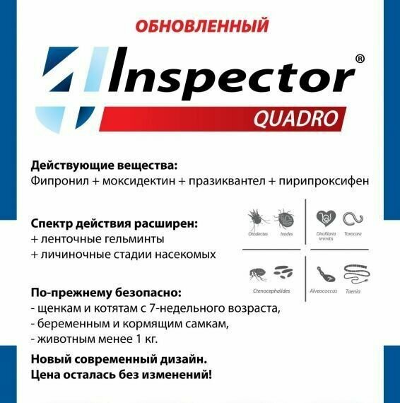 Quadro Tabs от внешних и внутренних паразитов 2-8кг Inspector - фото №10