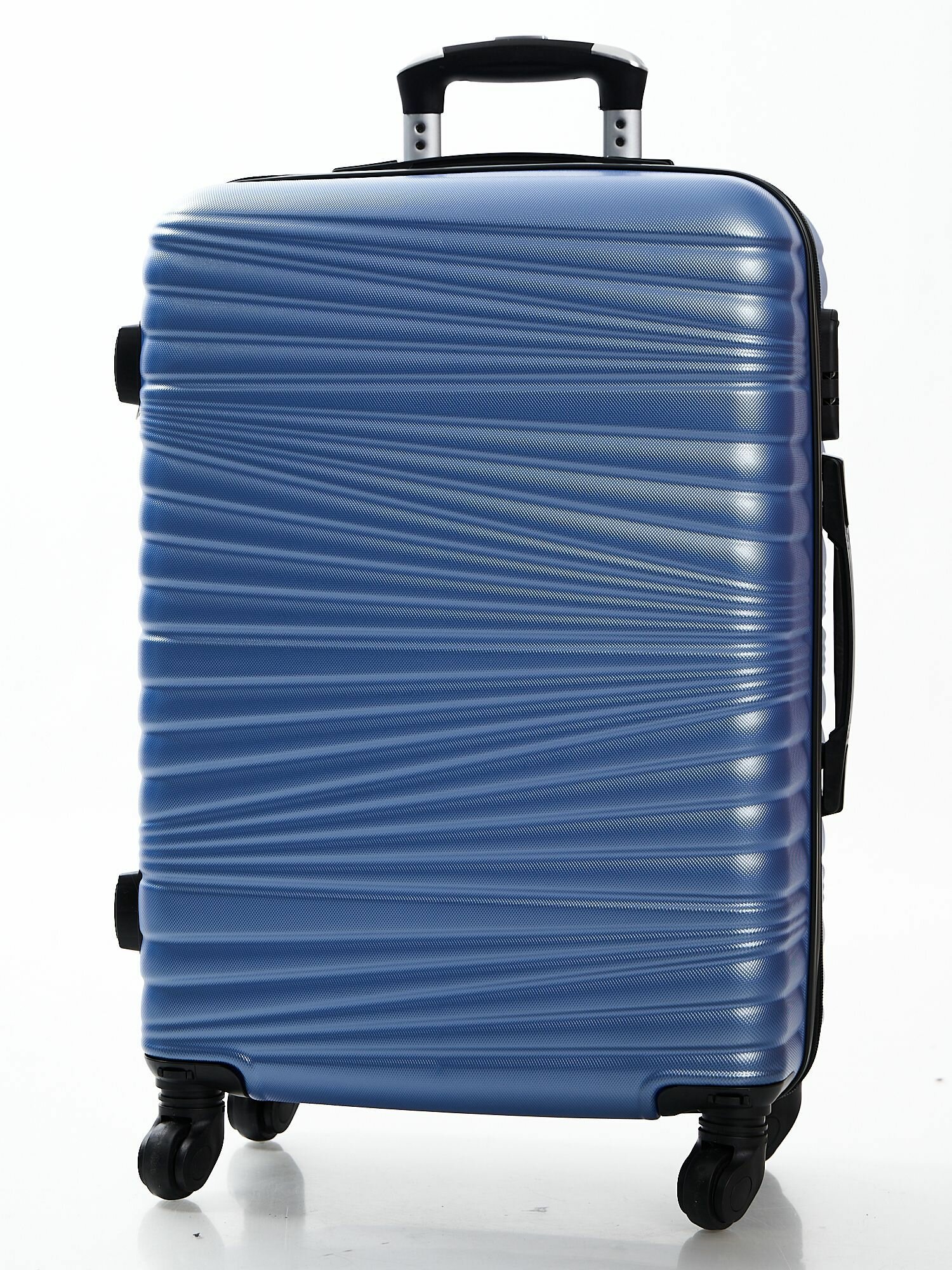 фото Пластиковый чемодан с узором "Волна". цвет Синий. размер M (съемные колеса)