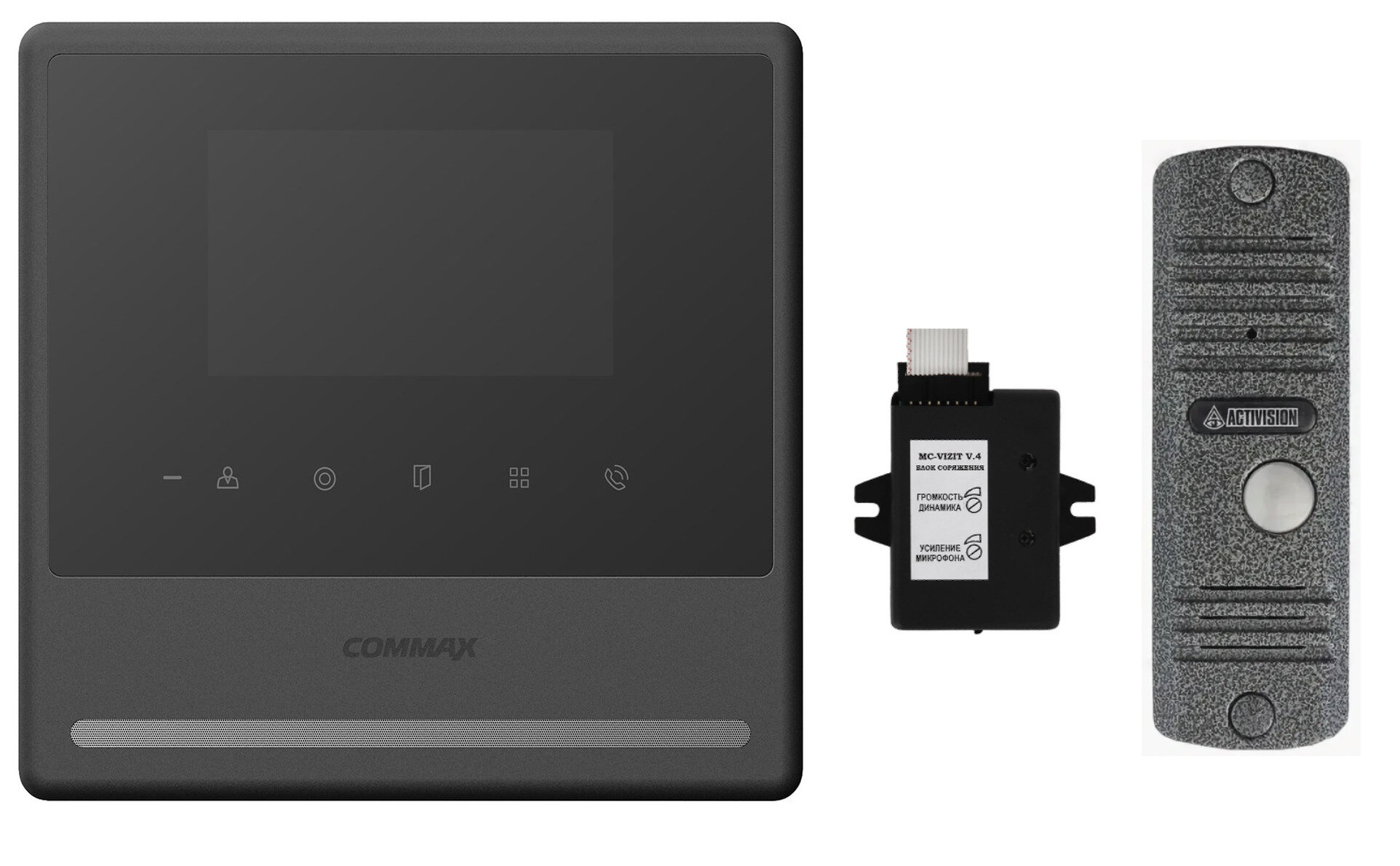 Комплект видеодомофона и вызывной панели COMMAX CDV-43Y (Черный) / AVC 305 (Серебро) + Модуль VZ Для координатного подъездного домофона