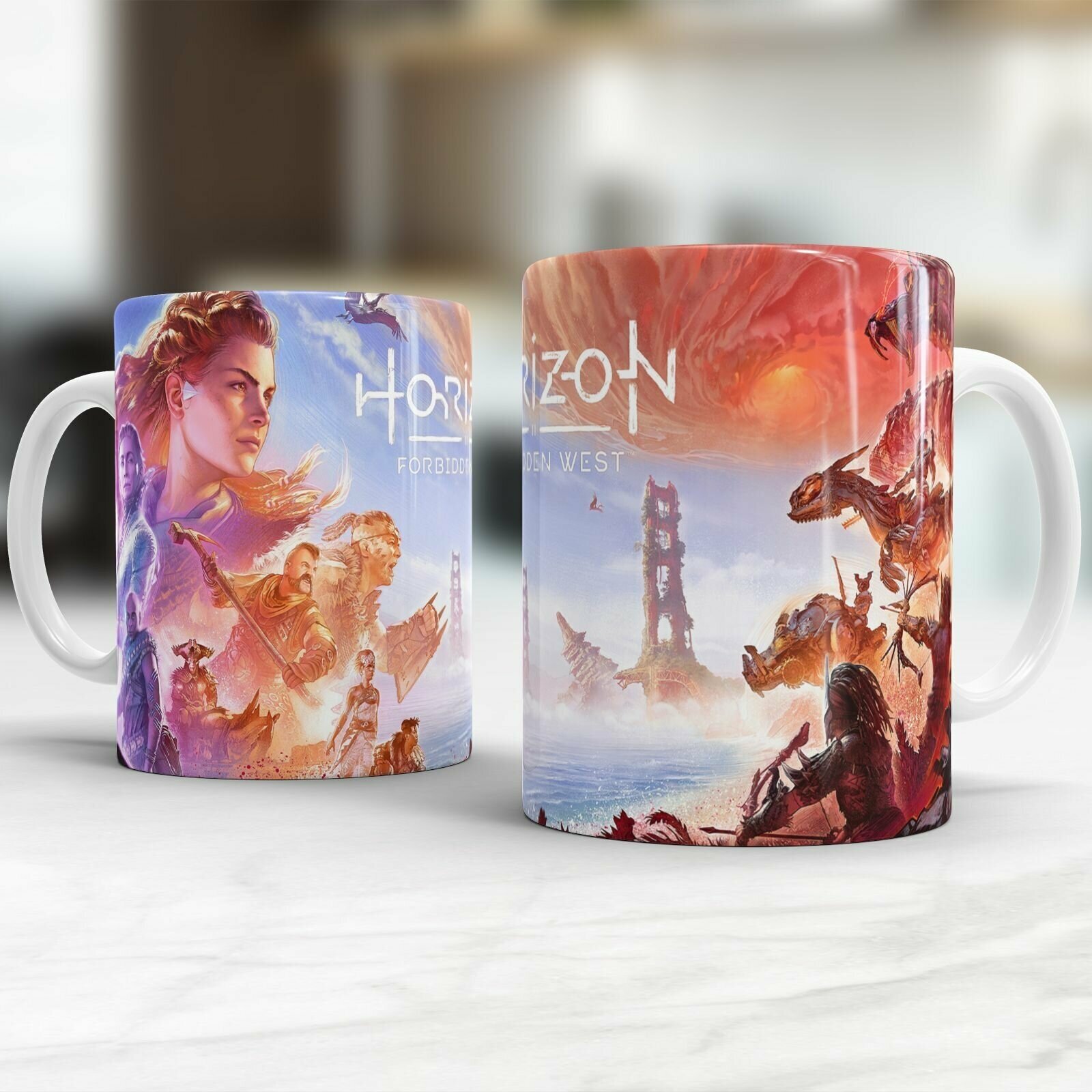Кружка для чая и кофе с принтом Игра Horizon Zero Down