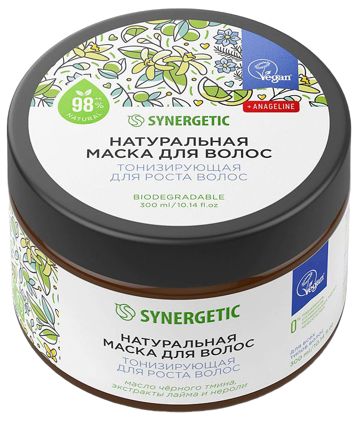 Натуральная маска SYNERGETIC «Тонизирующая для роста волос» 300 мл - фото №1