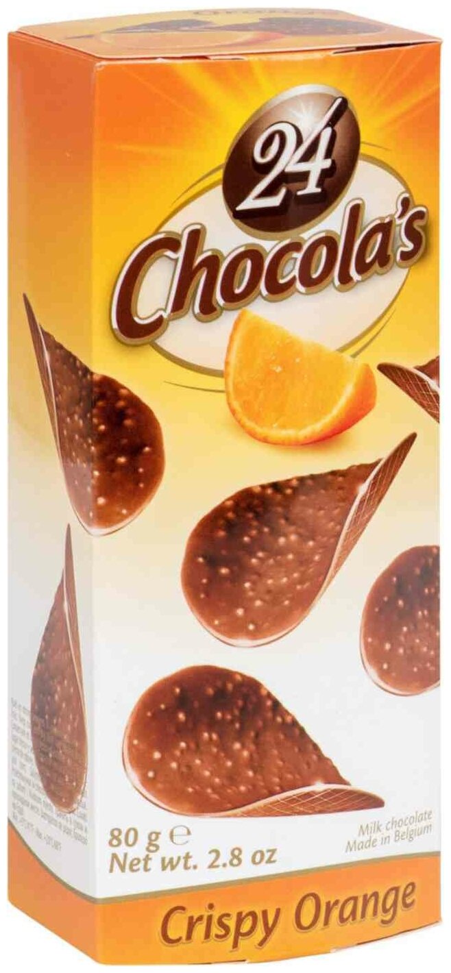 Бельгийские шоколадные чипсы с апельсином 24 CHOCOLA'S ORANGE 80 г, от Hamlet, из Финляндии - фотография № 2