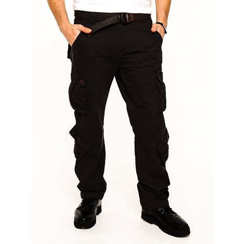 фото Брюки карго armed forces, милитари, прямой силуэт, карманы, с ремнем, размер 34, черный