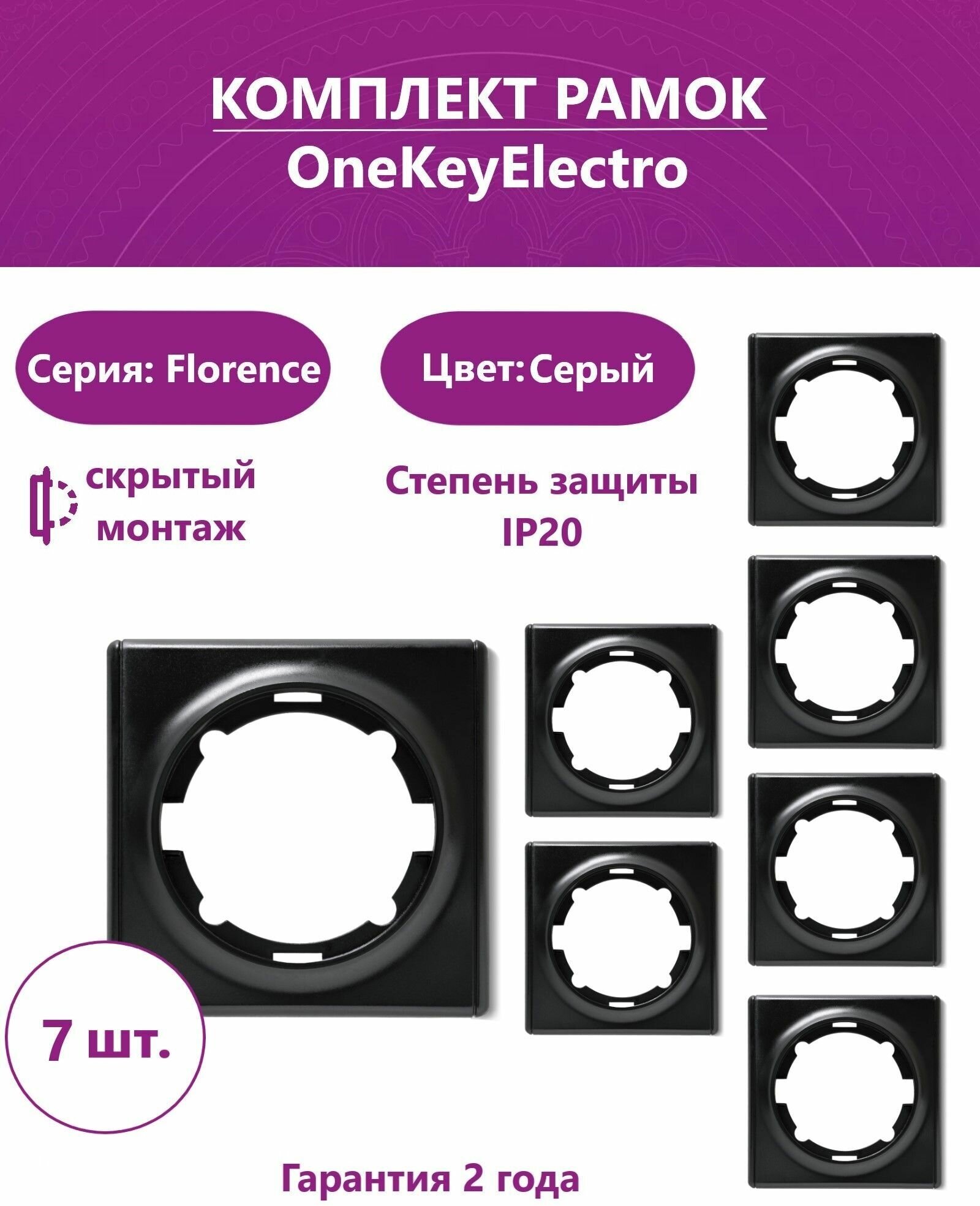 Комплект. Рамка OneKeyElectro одинарная, цвет черный (7шт.).