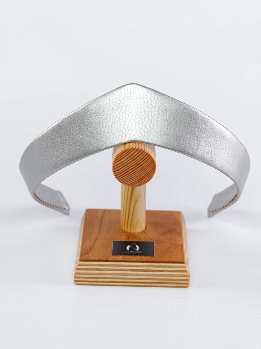 Современный ободок-кокошник экокожа 3,5 см. серебро — фото 1